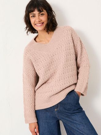 Fat Face FatFace Stella Natural V Neck Knitted Jumper