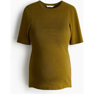 H&M Mama Fitted T-shirt in Olive Green at Nordstrom, Size Xx-Large