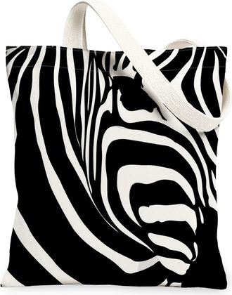 Generic Striped Horse Stripe Canvas Tote Bags, Stylish Animal Pattern Reusable Grocery Bags, Summer Funky Lightweight Washable Shou, Black White, 13x15 Inch