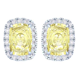 Diamond2Deal 14k White Gold Vivid Yellow Cushion Cut 4.30 Ct Lab-Grown Diamond Halo Stud Earrings