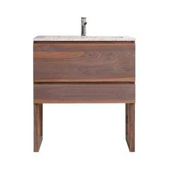 Tikamoon Mueble de ba&ntilde;o de nogal macizo y terrazo pr&eacute;mium pink de 80 cm