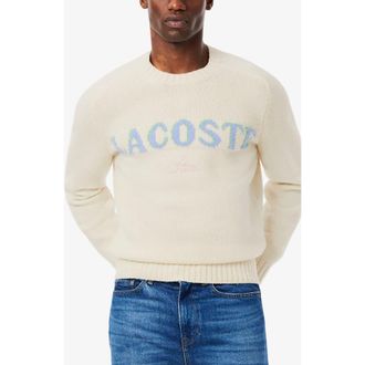 Lacoste Intarsia Logo Wool Crewneck Sweater in Lapland/Delphinium at Nordstrom, Size 3
