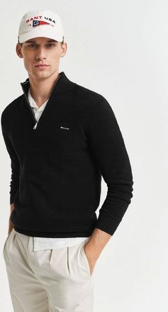 GANT Mens Piqu&eacute; Half Zip Sweater - Black - Size: 40