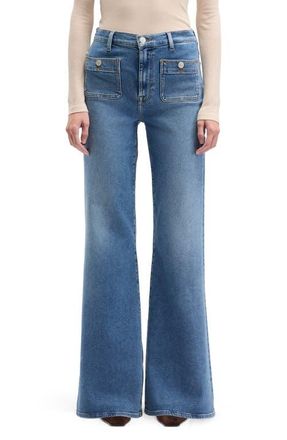 7 For All Mankind Modern Dojo Tailorless High Waist Flare Jeans in Oceanstone at Nordstrom, Size 30
