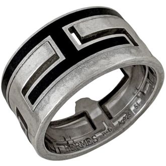 Herm&egrave;s Silver Black Silver 925 Band Ring (Pre-Owned)