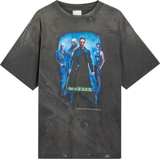 Saint Mxxxxxx Saint Mxxxxxx The Matrix Printed Distressed Cotton T-shirt - Black - Xxl