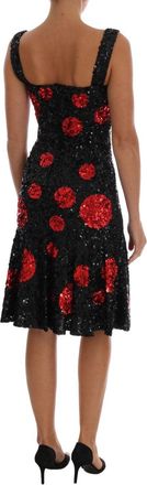 Dolce & Gabbana Womens Black Red Polka Sequined Shift Dress