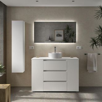 Cygnus Bath Mueble De Ba&ntilde;o Bequia Plus 3c 120cm Blanco Mate Lavabo Sobre Encimera Porcelana Lado Reversible