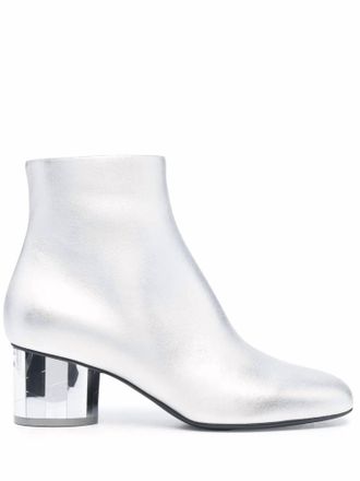Ferragamo Womens Mirrored Heel Leather Ankle Boots In Silver