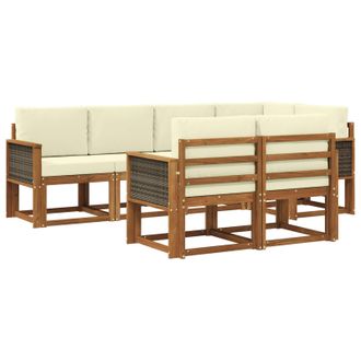 vidaXL Conjunto De Sof&aacute;s De Exterior 7 Pcs Natural Y Crema Poli&eacute;ster Vidaxl