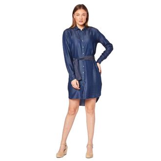 Tommy Hilfiger Lyocell overhemdjurk met drukknoopsluiting en afneembare riem - Dames - Shirt Kleedjes - Blauw - XL - Kleedjes