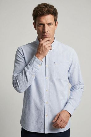 Camel Active Langarmhemd CAMEL ACTIVE, Herren, Gr. 4XL, N-Gr, blau (sky blau), Stoff, Obermaterial: 100% Baumwolle, gestreift, regular fit, Rundhals, 2-Knopf-Mansc