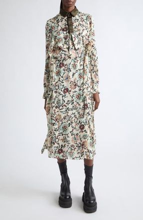 sacai Floral Print Long Sleeve Cotton Shirtdress in Ivory at Nordstrom, Size 2