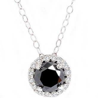 Pompeii3 1 1/8ct Black White Diamond Solitaire Pave Halo Pendant