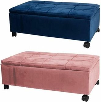 DKD Home Decor Panca DKD Home Decor Rosa Poliestere Velluto Blu Marino Pioppo (70 x 39,5 x 24,5 cm) (2 Unità)