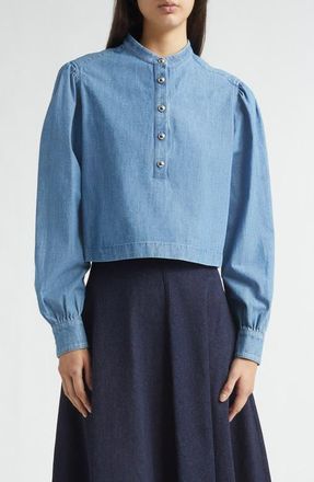 Altuzarra Margot Crop Chambray Top in Indigo at Nordstrom, Size 12 Us