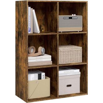 Woltu Armadietto Libreria Basso a 6 Cubi, Scaffale Porta Libri, Mobiletto Multiuso Legno, Moderno e Semplice, Marrone rustico - Woltu