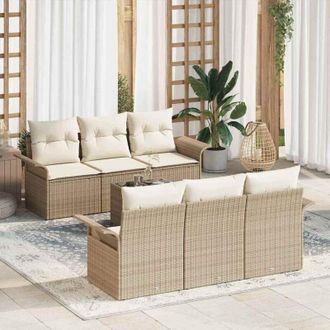 vidaXL Conjunto De Sof&aacute; De Jard&iacute;n 7 Pcs Beige Polirat&aacute;n Vidaxl