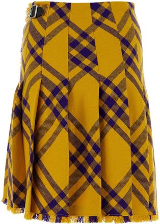 Burberry Womens Tartan Wool Skirt Yellow