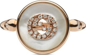 Gucci Interlocking ring in roze goud- mop- diamant- gg pav&eacute; - Dames - Ringen - Geel - 54 MM - Accessoires