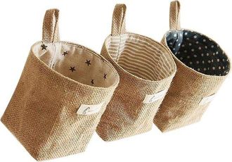 No Brand Cesta De Almacenamiento De Algod&oacute;n Y Lino, 3 Piezas, Plegable, De Lino, Bolsa De Almacenamiento Colgante, Para Juguetes, Maquillaje, Objetos Peque&ntilde;os,