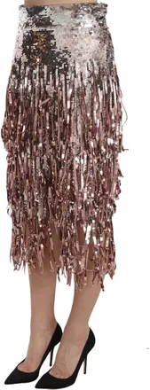 Dolce & Gabbana Sequin Embellished Fringe Midi Pencil Womens Skirt