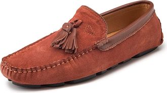 Generic Shoe Mens Loafers Tassel Genuine Leather Suede Vamp Round Toe Stitching Details Comfortable Lightweight Anti-Slip Flat Heel Flexible Fashion Slip-on(B