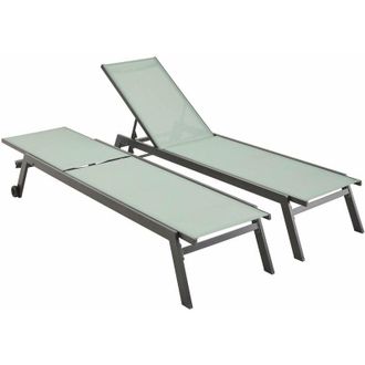 Sweeek Set of 2 multi-position aluminium sun loungers with wheels, Elsa, Anthracite, 191x55x94 cm