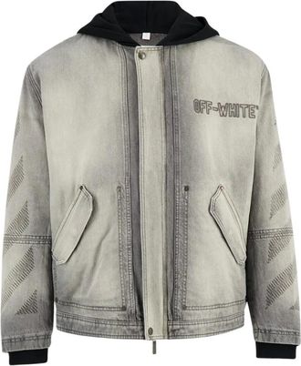 Off-white Aviator Fleece Denim Jacket - male - Off White - Denim Jackets - Gray - S - Jackets