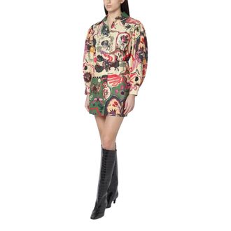Farm Rio FARM Rio, Shirt Dresses, female, Multicolor, Size: XS Beaded Belt Mini Dress