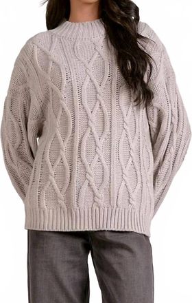 Elan Classic Cable Sweater In Light Grey