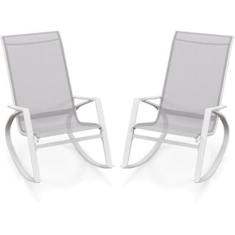 Costway Costway - 2 Pieces Patio Rocking Chairs Outdoor Sling Fabric Rockers w/ Backrest