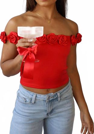 Blue Blush Off The Shoulder Crop Top In Rosette