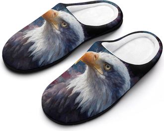 Generic Watercolor Baldeagle U.S.A. Flag Mens Slippers House Slipper Anti-skid Sole Indoor Shoes Outdoor Comfort Cotton