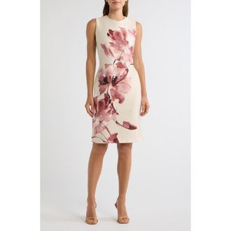 Anne Klein Floral Sleeveless Sheath Dress in Macadamia/antique Pink at Nordstrom, Size 14
