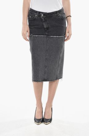 Alexander McQueen Denim Midi Skirt with Patchwork Design Alexander McQueen