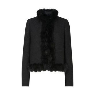 Fendi Jassen, Dames, Zwart, S, Wol, Woljas met schapenvachtkraag