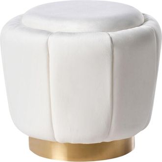 Beliani Beliani - Puf tapizado en terciopelo blanco con base dorada ø 43 x 37 cm reposapiés glamour Irving