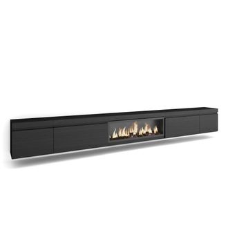 Skraut Home Mueble tv efecto madera negro 368x35x45cm chimenea efecto fuego
