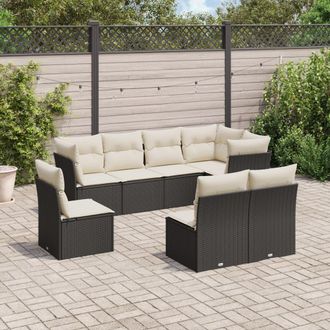 vidaXL Set De Sof&aacute;s De Jard&iacute;n 8 Piezas Y Cojines Rat&aacute;n Sint&eacute;tico Negro Vidaxl