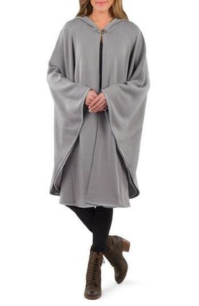 Patricia Nash Hooded Faux Leather Trim Cable Knit Cape in Grey at Nordstrom Rack