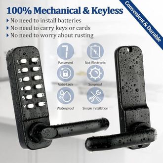 OEM Cerradura Mec&aacute;nica Sin Llave (negra) - Teclado Impermeable De Acero Inoxidable 304, Para Puertas De 35 A 65 Mm De Espesor Con Manilla Ajustable