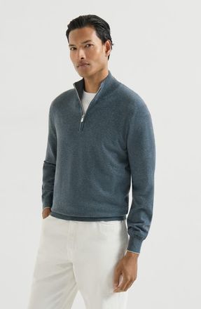 Brunello Cucinelli Cashmere sweater with half zip in Cerulean at Nordstrom, Size 58 It