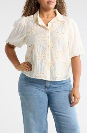 Forgotten Grace Eyelet Puff Sleeve Button-Up Shirt in Natural at Nordstrom Rack, Size 2 X