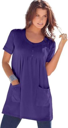 Roaman's Plus Size Two Pocket Soft Knit Swing Tunic in Midnight Violet at Nordstrom, Size Medium