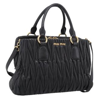 Miu Miu Madras Bowler Matelasse Leather Black Leather Handbag (Pre-Owned)