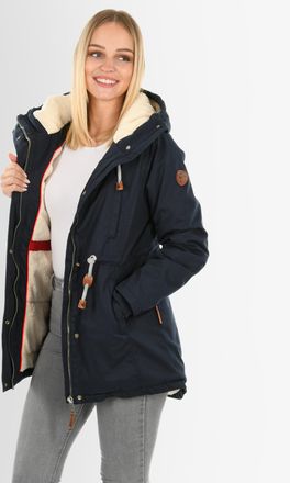 Navahoo Ireliaa Dames Parka - Windafstotende winterjas met teddyvoering en capuchon - Navy