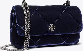 Tory Burch Womens Mini Kira Diamond Quilt Velvet Pavé Flap Bag, One Size