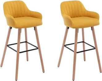 Vente-Unique Sgabelli da bar in Tessuto e Piedi Legno di faggio Giallo - Lotto di 2 - ELEANA