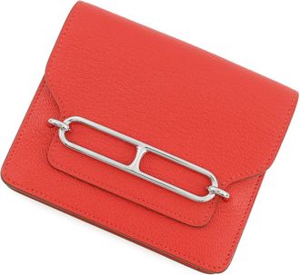 Herm&egrave;s Orange Orange Red Chevre Myzore Leather Coin Purse/Coin Case (Pre-Owned)